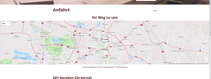 Anfahrtskarte über die komplette Breite mit angepassten Farben