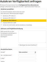 Kontaktformular mit Parameterübergabe des Autokrans